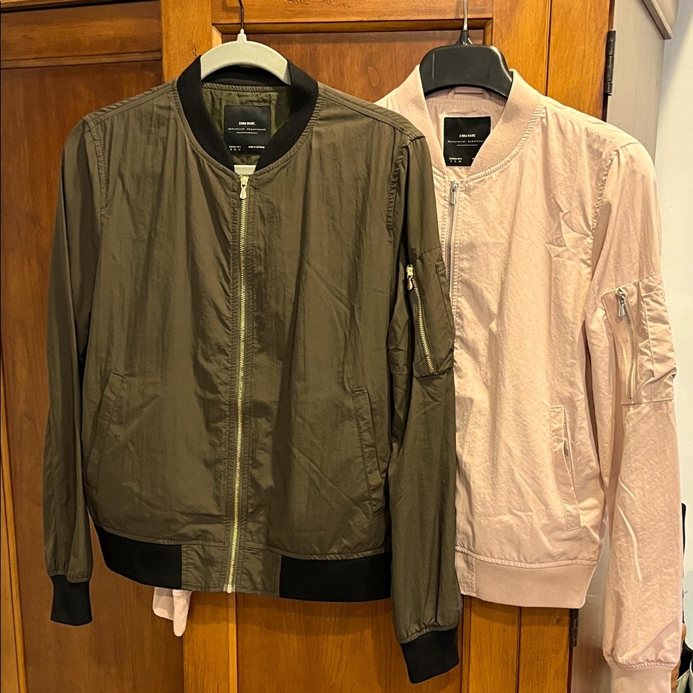 TWO Zara TRF Bombers Olive Green (M) and Blush Pink (S)
